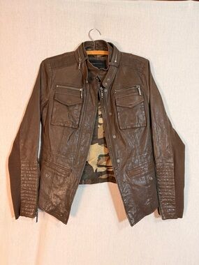 BCBGMAXARIZA Genuine Brown Leather Moto Jacket Size Small